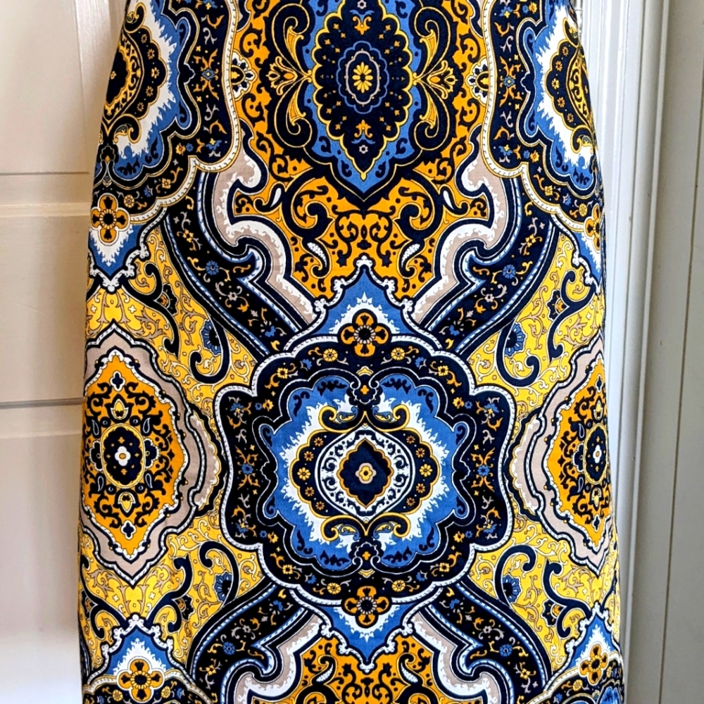 Ann Taylor Yellow & Blue Paisley Midi Skirt